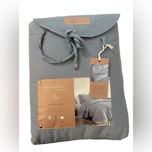 Bed Theory Co. 3 Piece Gauze Queen Blue Duvet Set Set 90”x90”